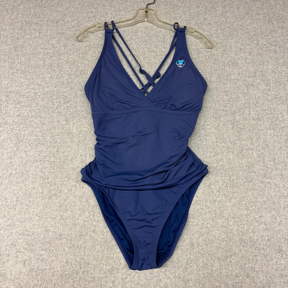 Disney Parks Swimsuit XL Navy Blue Ruched V-Neck Minnie Mouse One Piece Swimwear